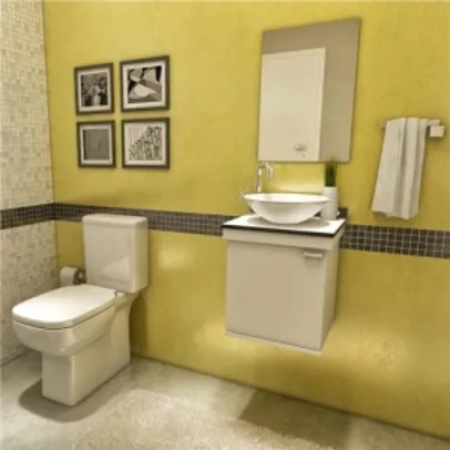 Gabinete para Banheiro Vtec Alcor com Cuba e Espelho 35 x 50 cm - Branco - Branco/Preto por R$ 280