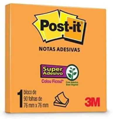 [PRIME] Bloco de Notas Super Adesivas Post-it Laranja Neon 76 mm x 76 mm | R$4