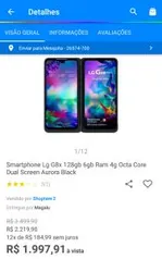 Smartphone Lg G8x Dual Screen 6gb de Ram Octa Core 4g Aurora Black - R$1998