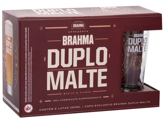 [Cliente Ouro] Kit Cerveja Brahma Duplo Malte Lager 6 Unidades - 350ml com Copo | R$20