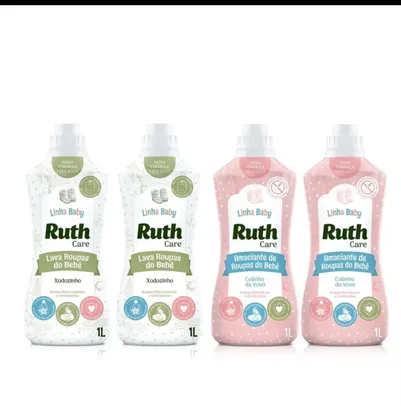 Kit 2L lava roupas líquido Ruth Care Baby xodozinho + 2L Amaciante diluído baby care colinho