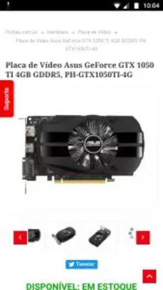 Placa de Vídeo Asus GeForce GTX 1050 TI 4GB GDDR5, PH-GTX1050TI-4G