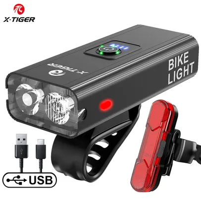 Lanterna LED X-TIGER para bicicleta, à prova de chuva, com carregamento USB | R$118
