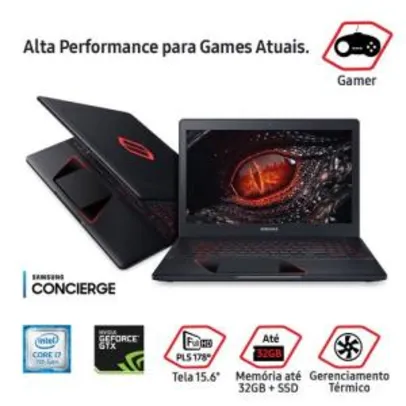 Notebook Gamer Samsung Odyssey GeForce GTX 1050 Core i7-7700HQ 8GB 1TB Full HD 15.6” NP800G5M-XG2BR - R$ 3609