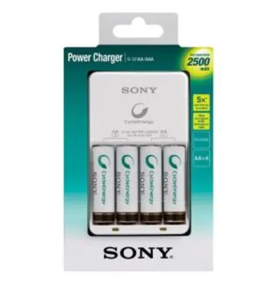 [Primeira Compra] 4 Pilhas recarregáveis Sony AA 2.500mAh + Carregador