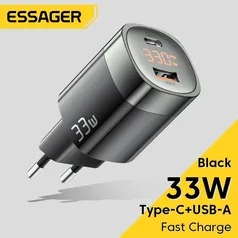 [Taxa Inclusa] Carregador GaN Essager 33W com Display de Potência 