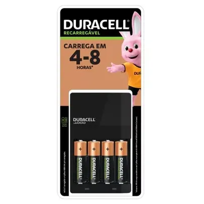 (APP) DURACELL - Carregador de Pilhas Recarregáveis AA e AAA Com 4 Pilhas AA