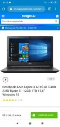 Notebook Acer Aspire 3 A315-41-R4RB AMD Ryzen 5 - 12GB 1TB 15,6” Windows 10