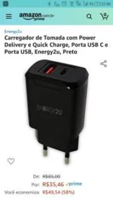 [Prime] Carregador de Tomada com Power Delivery e Quick Charge | R$ 35