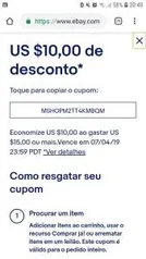 USD 10 de desconto para compras acima de USD 15 com PayPal