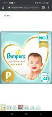 Fraldas Pampers Premium Care P 40 Unidades, Pampers - R$30