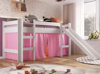 Cama Elevada com Escorregador e Cortina Completa Móveis