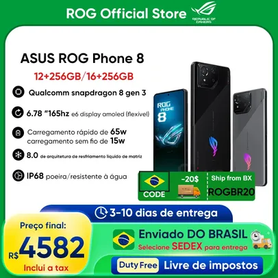 [Moedas R$ 4263,72][Do Brasil]  Smartphone ASUS ROG Phone 8 com Snapdragon 8, 5G, Tela de 6,78" com 165Hz e Câmera de 50MP