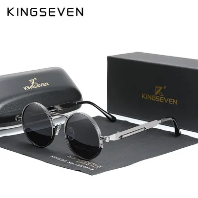 Óculos de Sol Kingseven Polarizados Vintage Redondo Metal - N7579