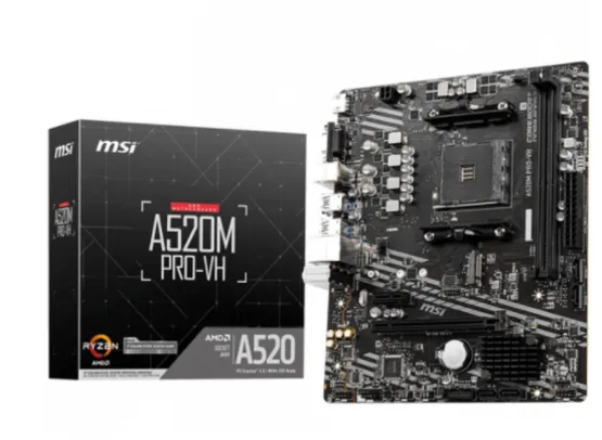 Placa Mãe MSI A520M PRO-VH, Chipset AMD A520, AMD AM4, M-ATX, DDR4, 911-7C96-017