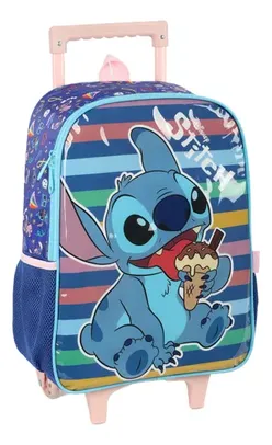 Mochila Escolar De Carrinho Rodinha E Alças Stitch Original