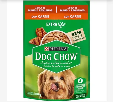 [LEV4PAG3] DOG CHOW Ração Úmida para Cães Adultos Minis & Pequenos Carne 100g R$1,60