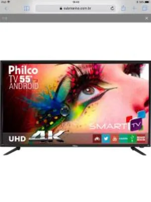 Smart TV LED 55" Philco PH55a17DSGWA Ultra HD 4k com Conversor Digital 3 HDMI 2 USB Wi-Fi Sleep timer e Closed Caption 60Hz - Preta