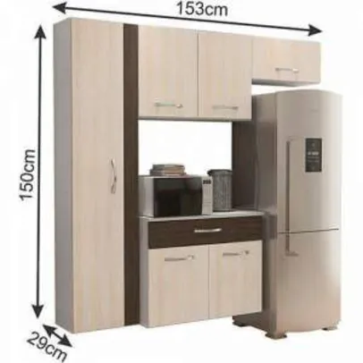 [Shoptime] Cozinha Compacta CBM Karen 4 Peças: Paneleiro, Aéreo, Armário Geladeira e Balcão por R$ 225