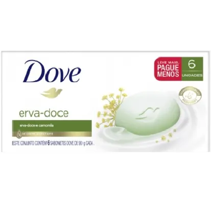 (R$ 0,99 centavos cada) Sabonete Dove Erva-doce e Camomila barra, 6 unidades com 90g cada