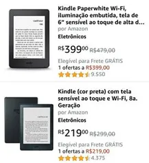 Kindle Paperwhite Wi-Fi, iluminação embutida, tela de 6” sensível ao toque - R$399