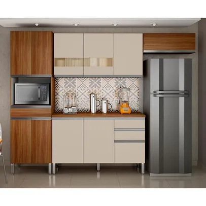 Cozinha Compacta CHF Móveis Turmalina com 11 Portas, 3 Gavetas e 4 Prateleiras - 261cm de largura - 