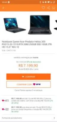 (Ame = R$ 6351) Notebook Gamer Acer Predator Helios 300 ph315-52-7210
