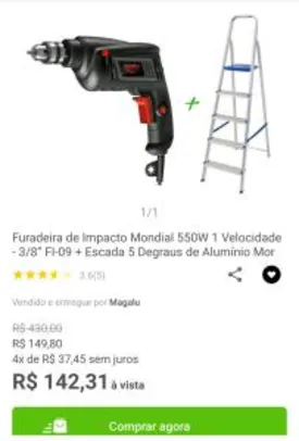 Furadeira de Impacto Mondial 550W 1 Velocidade - 3/8” FI-09 + Escada 5 | R$ 142