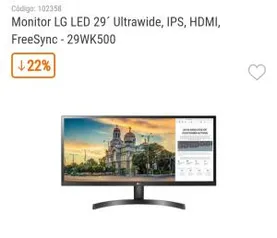 Monitor LG LED 29´ Ultrawide, IPS, HDMI, FreeSync - 29WK500