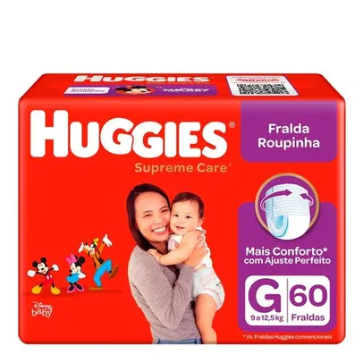 (2 Unidades - R$ 1,04 cada tira) Fralda Huggies Roupinha Supreme Care G 60 Unidades