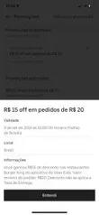 (USUÁRIOS SELECIONADOS) R$ 15 OFF NO BURGER KING NO APP UBEREATS