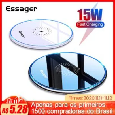 [11/11] Carregador Wireless 15W Qi Charger Essager | R$28