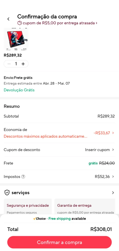 Imagem na descrição da promoção