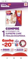 Compre 1 pacote de fraldas Huggies Supreme Care Fralda Roupinhas e ganhe voucher TipTop de R$20