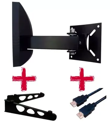 Suporte Biarticulado de Parede Brasforma SBRP-136 para TVs LCD, LED, Plasma e 3D de 10” a 55” + Suporte DVD + Cabo HDMI