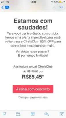 ChefsClub por R$85,45: presente dia do consumidor