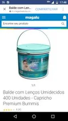 Balde com Lenços Umidecidos 400 Unidades - Capricho Premium Bummis - R$13