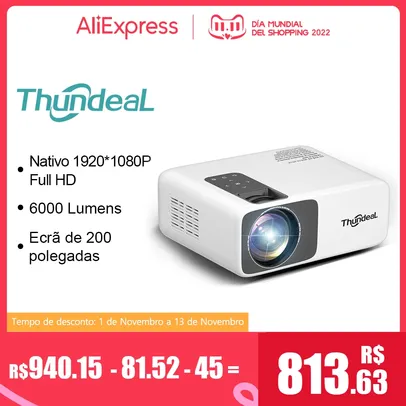 Projetor Thundeal TD93pro versão básica com suporte a Full Hd, 6000 lumens, tela até 200 polegadas