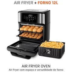 Fritadeira Elétrica Sem Óleo Air Fryer Oven 2 em 1 Mondial AFO-12L-BI 12L Digital – Preta/Inox - 110V