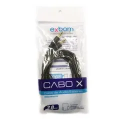 Cabo Auxiliar de Som P2 x P2 macho Estéreo 2 Metros com Pontas Douradas Exbom CBX-A2P220 | R$1