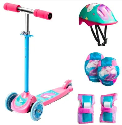 Patinete unicorn 3 rodas + Joelheira capacete e Cotoveleira | R$143