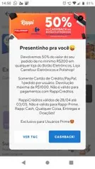 [SP] 50% chashback no botão eletrônicos da Rappi