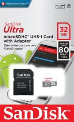 Cartão Micro SD SanDisk Ultra com Adaptador 64GB | R$ 69,90