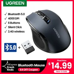 Mouse Ugreen Wireless Bluetooth 5.0 Ergonômico 4000 Dpi