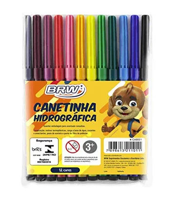 [+Por- R$5.7 ] Canetinha Hidrográfica Blister com 12 Cores, BRW