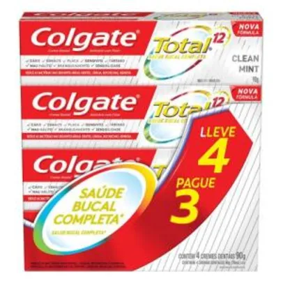 [4 pacotes~R$ 6,88 CADA] Kit Creme Dental Colgate Total 12 Clean Mint 90g