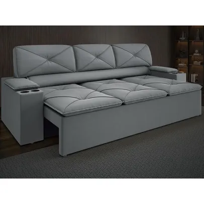 [Com Cashback Pelando R$834 ] Sofá com Porta Copos Retrátil e Reclinável Pop 2,05m Velosuede Grafite - netsofas