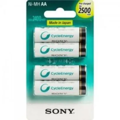 4 Pilhas Recarregaveis AA - Sony - Cycle Energy - 2500 mAh | R$ 65