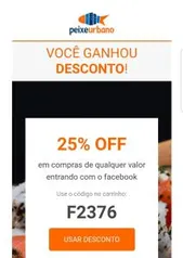 Cupom de 25% de desconto(sabado) peixe urbano