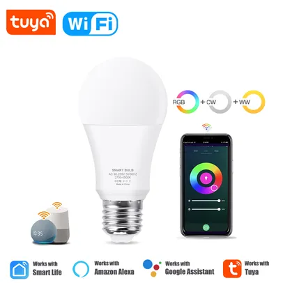 Lâmpada LED Smart WiFi, Controle de Voz Via Google Home, Aplicativo Tuya Smart 